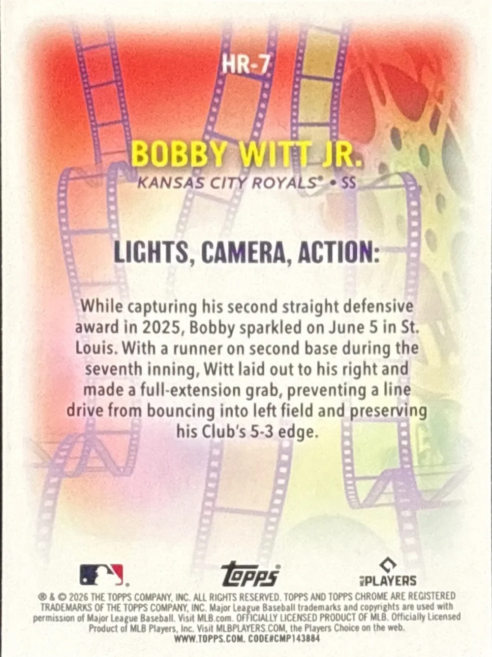 Topps Bobby Witt Jr. Highlight Reel Baseball Card